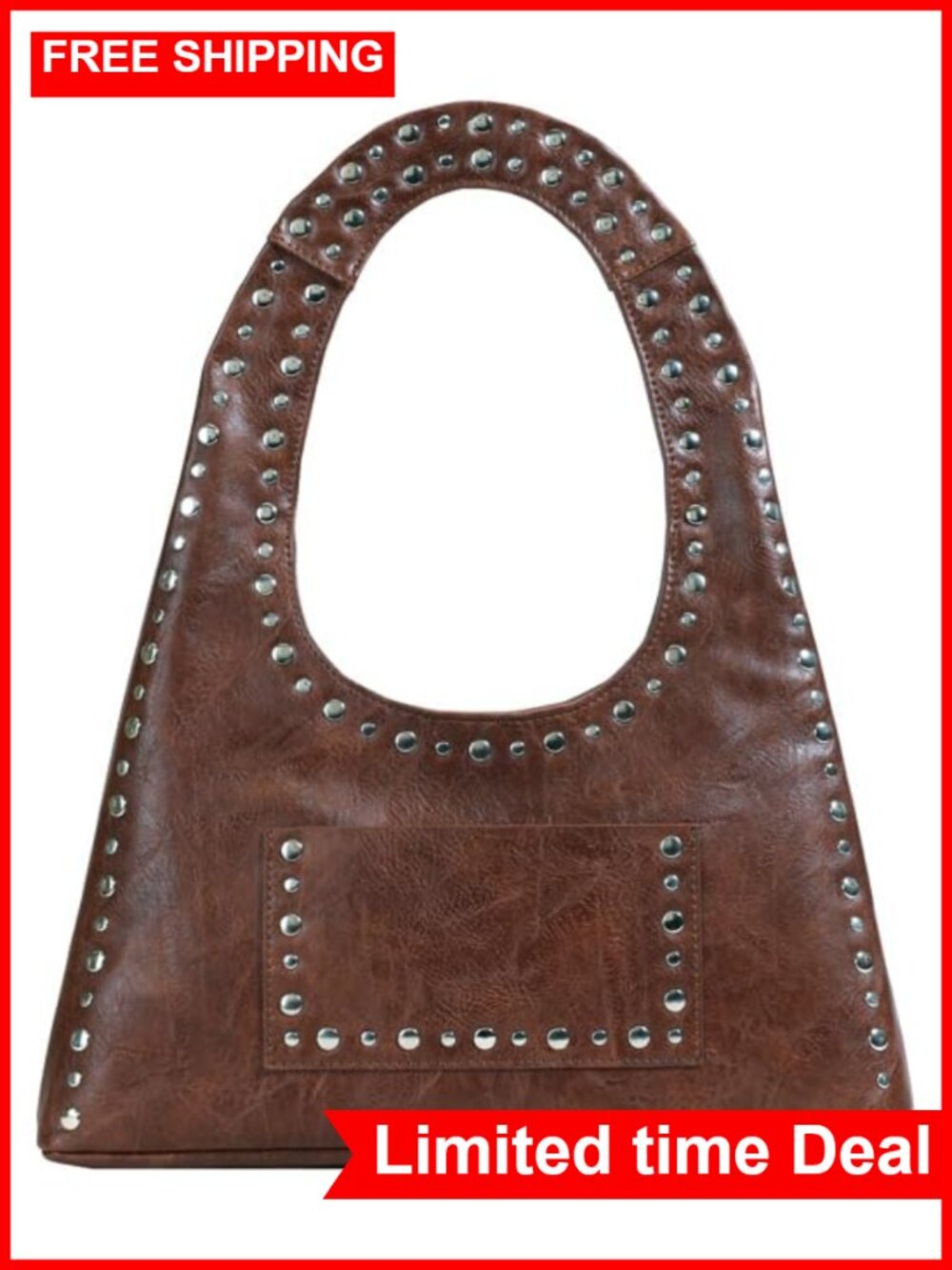 PU Leather Hobo Bag Women Studded Tote Shoulder Bag Punk Streetwear Handbag